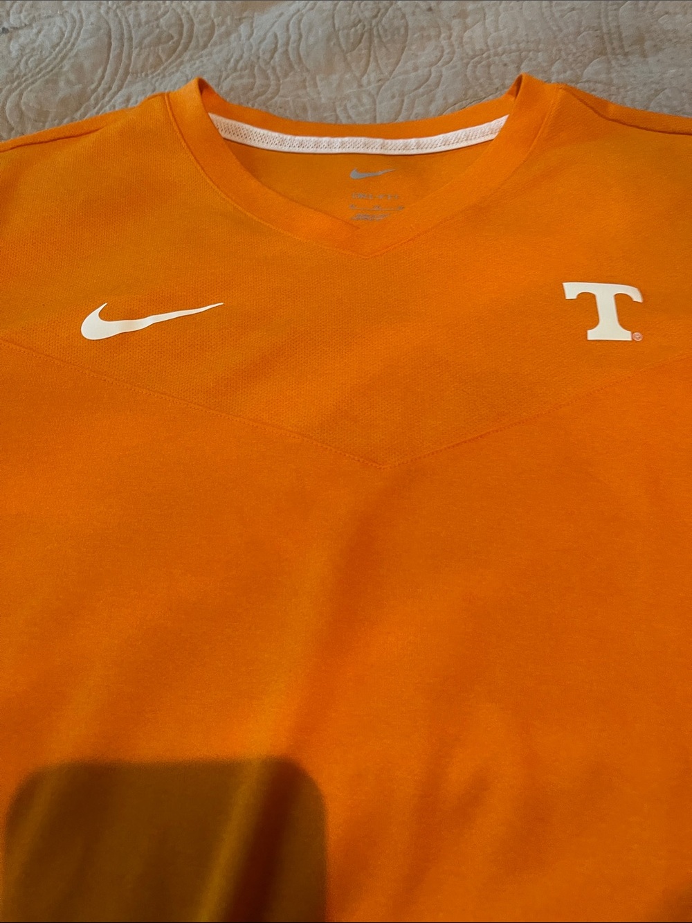 Nike Orange Short-Sleeve V-Neck Athletic Shirt with White Logos